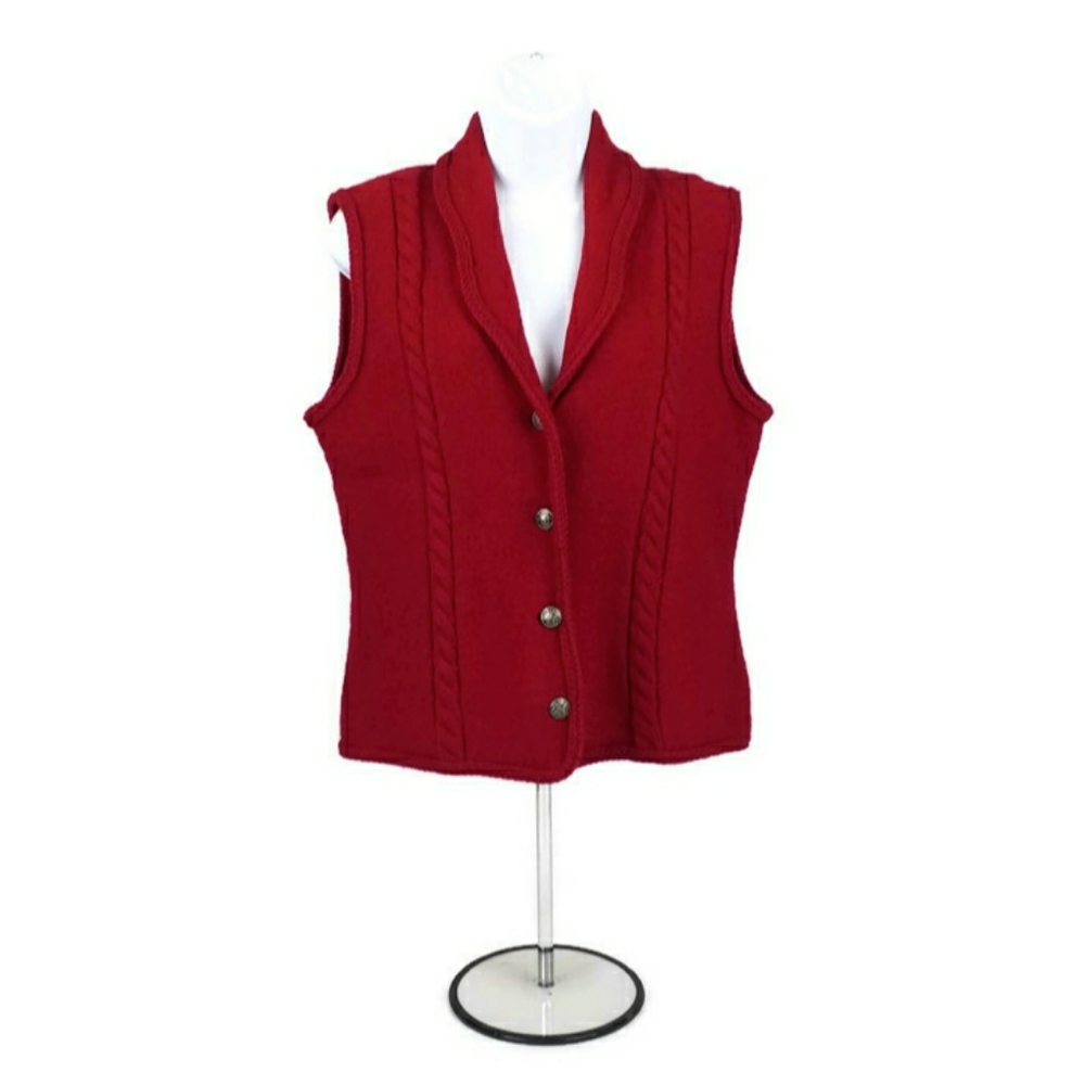 Vintage Coldwater Creek Red Boiled 100% Wool Sleeveless Vest Womens Size Medium